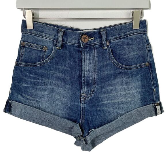 One x One Teaspoon Blue Harlets Cuffed High Rise Denim Jean Shorts 25 - Picture 7 of 7